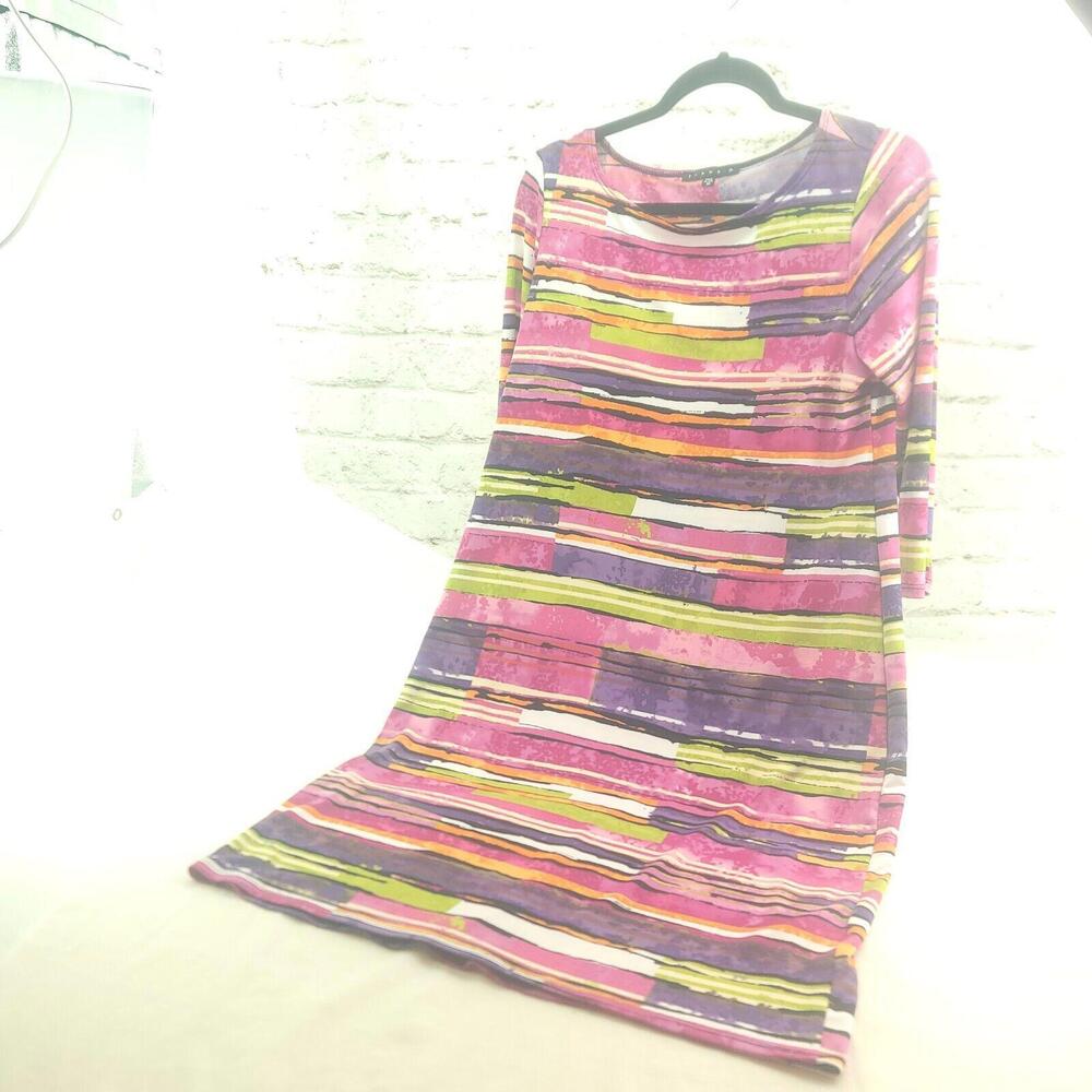 Tiana B Size Medium Pink Purple Multicolor Shift 3/4 Sleeve Dress